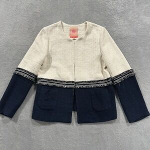 VilaGallo London Vintage Slim Fit Jacket Blazer Women 40 White Blue Tweed